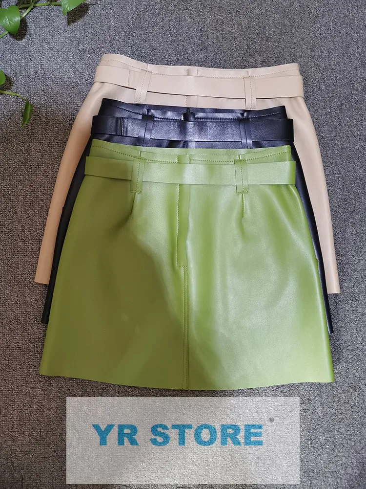 

YR! Бесплатная доставка. Оптовая продажа, Женская мини-юбка с высокой талией, привлекательная, трапециевидная, облегающая ягодицы, из натурал...