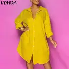 Платье VONDA женское повседневное на пуговицах, свободный сарафан-рубашка с отложным воротником и длинным рукавом в богемном стиле, лето 2021