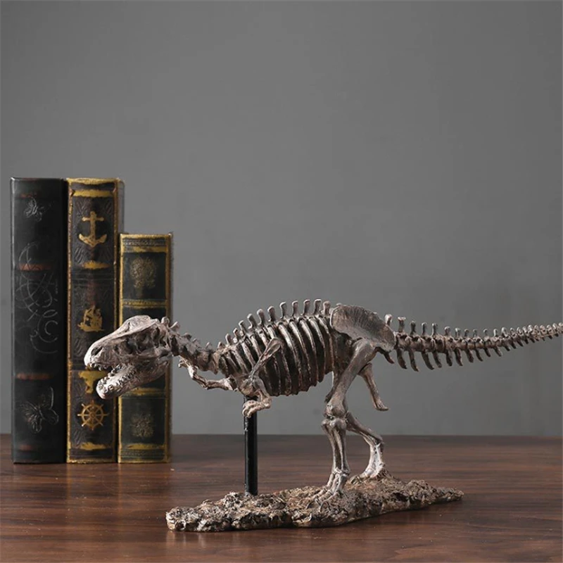

Retro Resin Dinosaur Ornament Tyrannosaurus Rex Skeleton Statue Desk Decoration Paleontology Statuette Nordic Vintage Home Decor