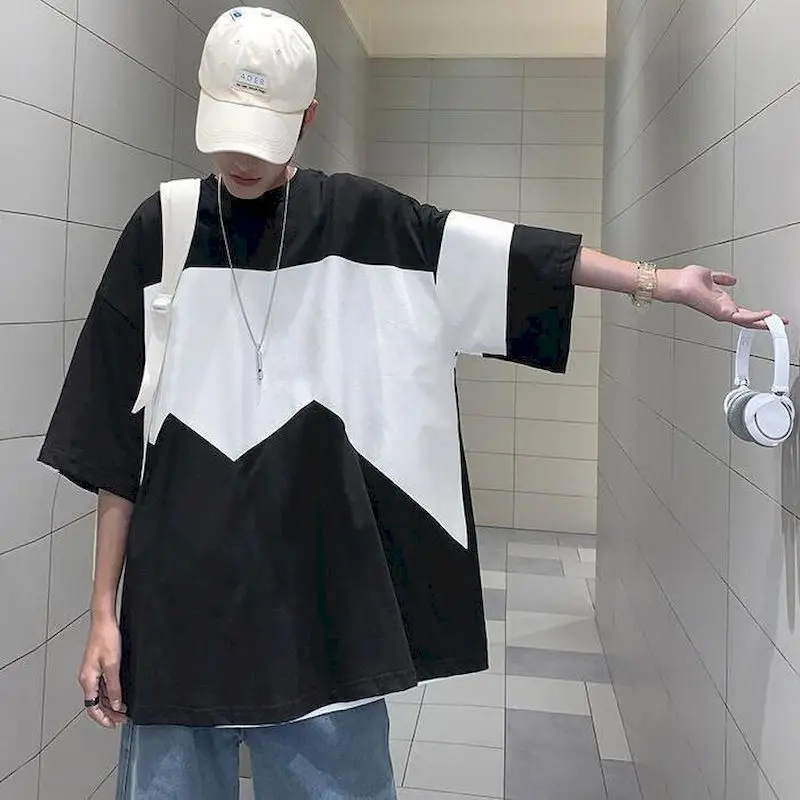 

Футболка мужская оверсайз с рукавом до локтя, повседневный красивый топ в стиле хип-хоп, свободная футболка для бега, лето