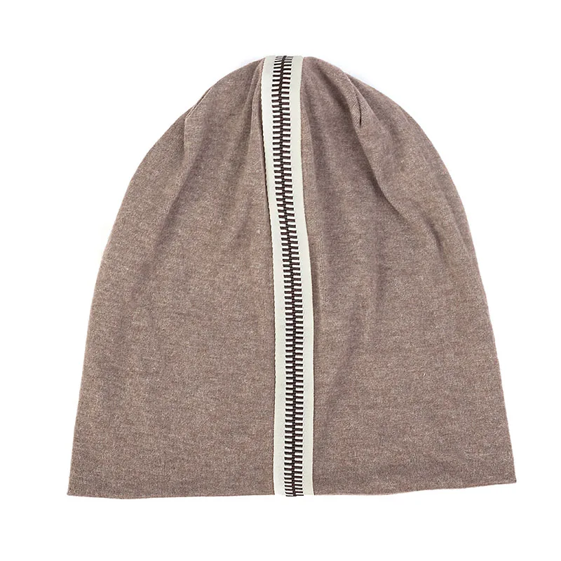 coffee Khaki Стиль, новинка, на молнии, с ленточным принтом, женская шапка,, Осень-зима, эластичная, с узким черепом, женская шапка, DZ938C - Цвет: coffee Khaki