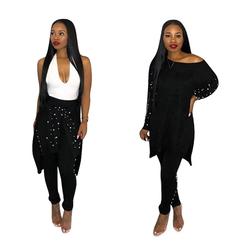 2018 осенне зимний женский вязаный комплект со штанами из двух предметов с