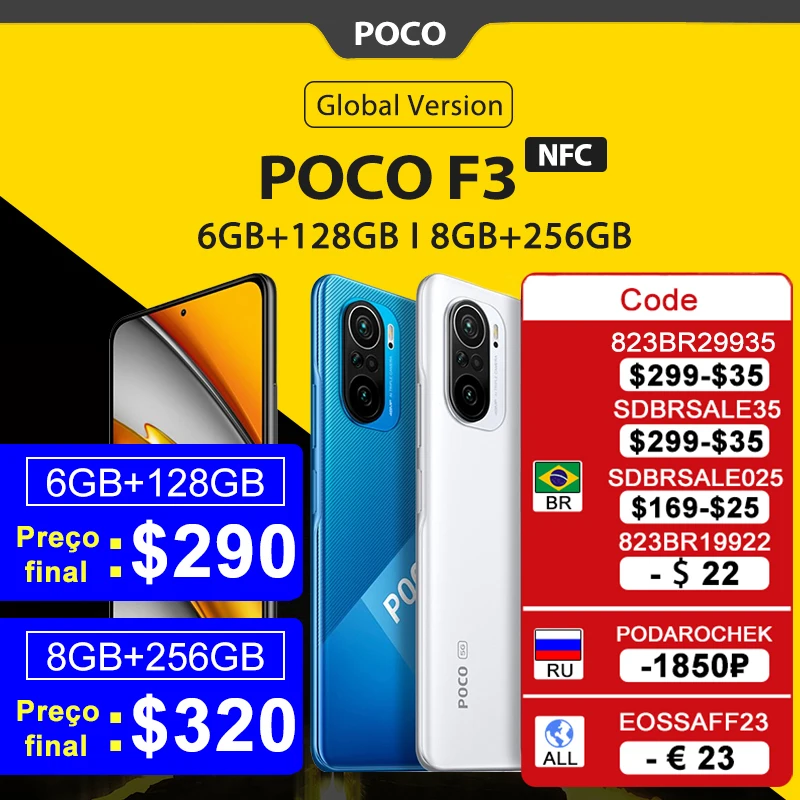 Смартфон глобальная версия POCO F3 NFC 6 ГБ 128 ГБ/8 256 Snapdragon 870 восемь ядер 67 дюйма 120 Гц E4