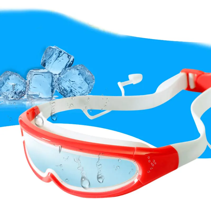 

Детские очки с большой оправой, водонепроницаемые незапотевающие детские очки для плавания с соединенными берушами EDF88