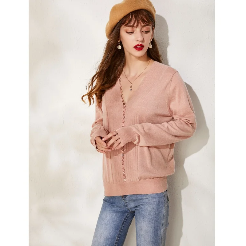 SuyaDream/женский шерстяной пуловер однотонный розовый свитер с v-образным вырезом 2019