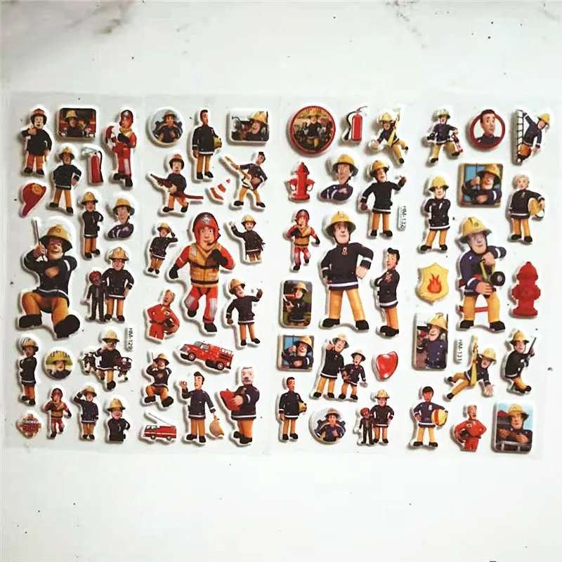 Pegatinas de dibujos animados para habitaciones educativas de ni&ntilde;os, etiqueta de cuaderno 3D para decoraci&oacute;n del hogar, cami&oacute;n de bomberos, bombero, Sam, 6 uds.-0