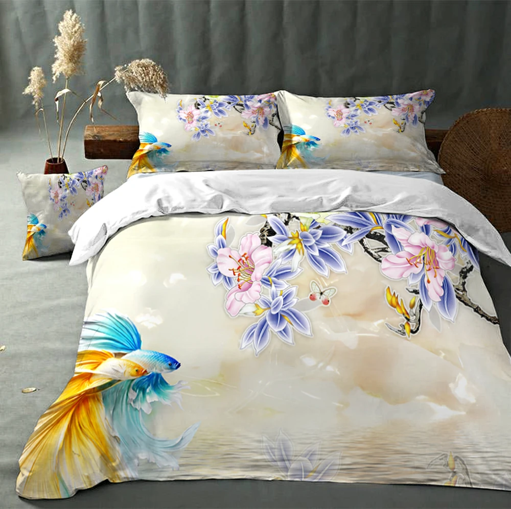 

Тисненые Цветы золотой рыбки красивый удобный здоровья цифровой дизайн пользовательские узоры постельное белье матовая ткань покрывало к...