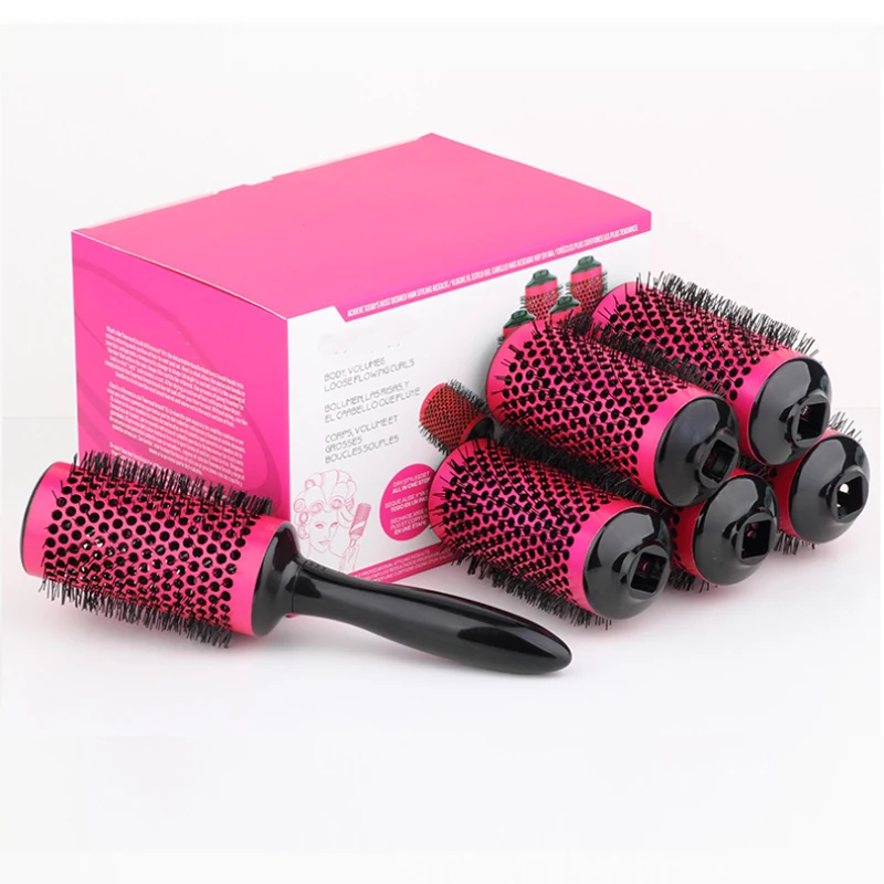 

55mm Detachable Aluminum Tube Ceramic Comb Set Dedicated Hair Blowed & Vented Hair Comb Kit Round Barrel Roll Hairbrush 6pcs/set
