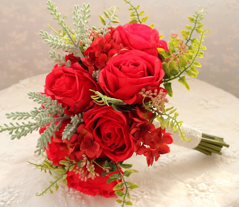 

Pink rose Bridal Bouquet Silk Wedding Flowers Artifical flowers Bridesmaid bouquet Real to touch flowers Photostudio props