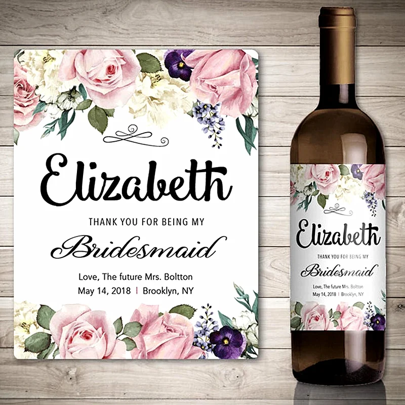 

Свадебная винная этикетка для подружек невесты, индивидуальная фотография цветов и зеленых фотографий, спасибо за подарок подружке невест...