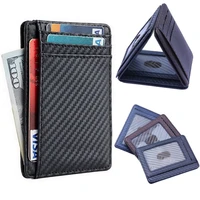 2022 new slim carbon fiber wallet card holder case pocket leather rfid block money clip carbon fiber texture card holder