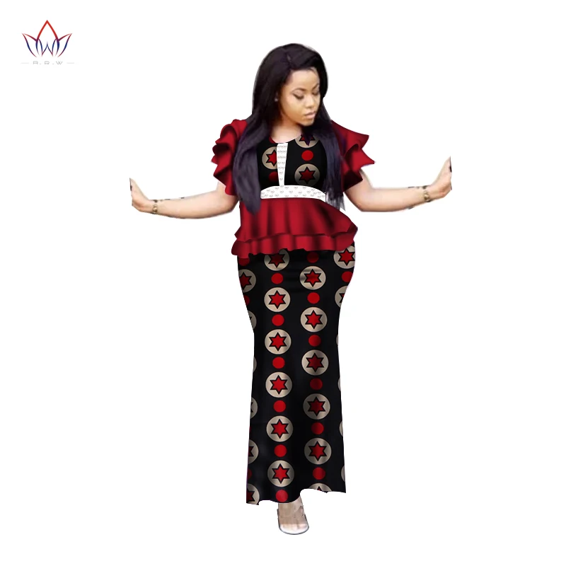 

Ladies Clothes African Clothes For Women Ruffle Top And Skirt Set Bazin Riche Africa Dashiki Plus Size Clothing For Women WY3755