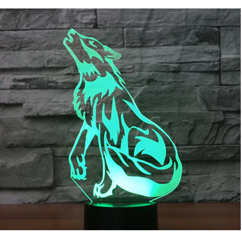 3D светодиодный ночной Светильник волком вой с 7 цветов светильник для украшения