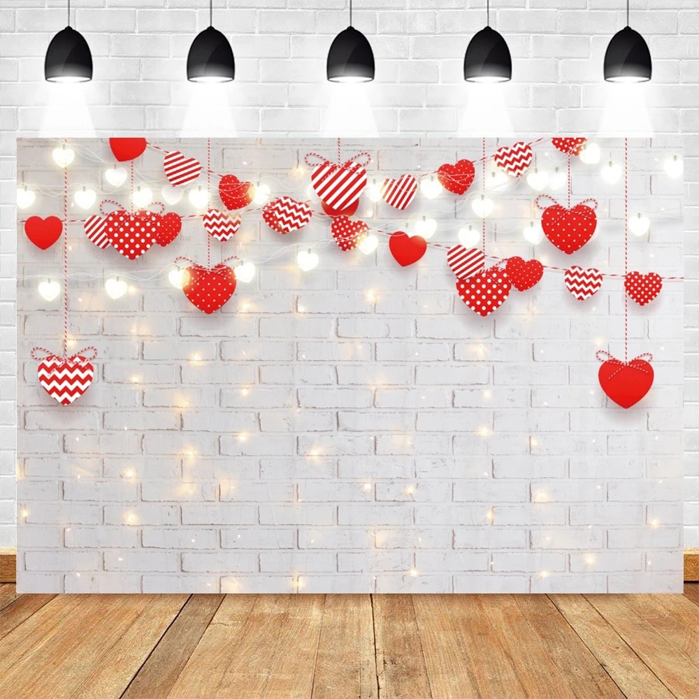 

Valentine's Day Backdrop Photocall Brick Wall Lover Heart Weeding Party Decor Photography Background Photo Studio Photographic
