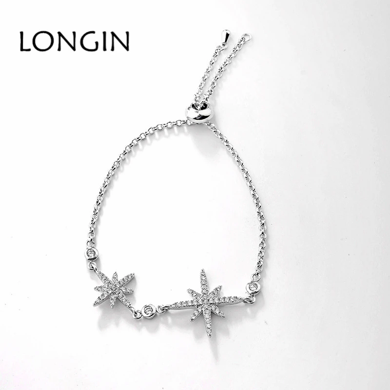 LONGIN в Корейском стиле Модные циркон Звезда серебряного цвета браслет творческий