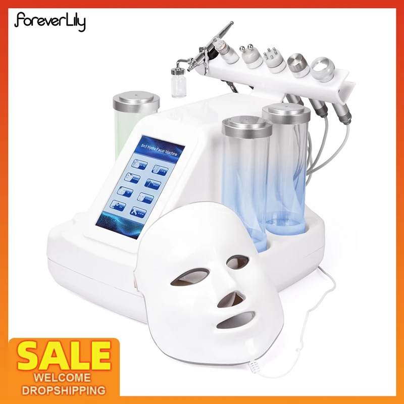 7 In 1 Dermabrasion Hydra Machine Water Oxygen Injection Facial Peeling Cleansing Small Bubble Device LED Photon Beauty Mask