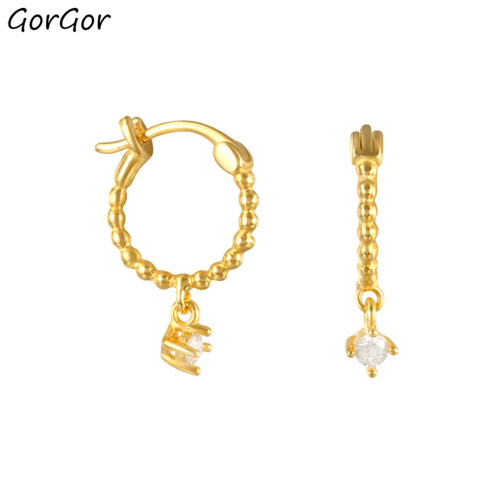 

GorGor Clip Earrings Women 925 Sterling Pattern Round Beads Mosaic Zircon Simplicity Temperament Anniversary Jewelry 60202110270