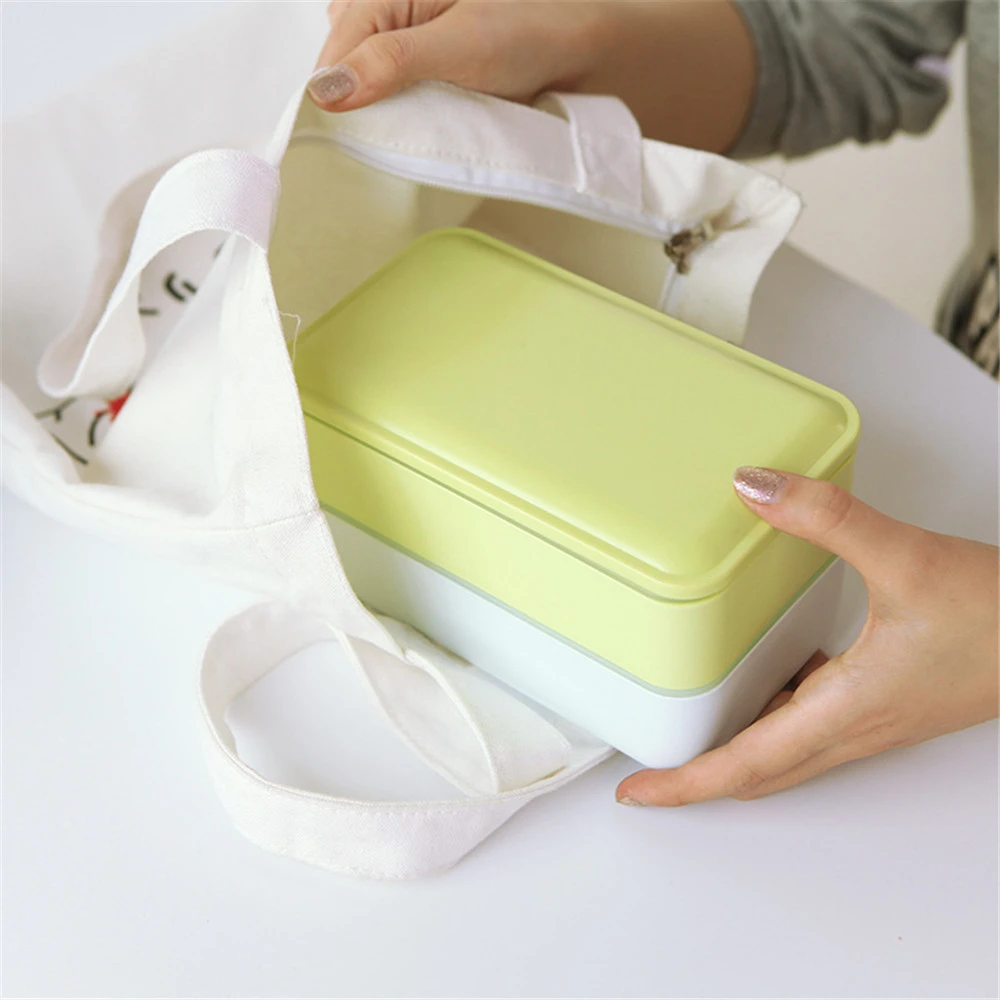 Двухслойная коробка для хранения ланча Tiffin Kawaii пластиковые коробки Bento