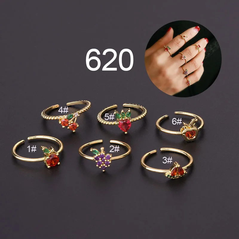 1 шт. позолоченное разноцветное Открытое кольцо с фианитом модные милые кольца в