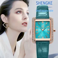 shengke watchwrist luxury crystal women watches colorful leather square high quality japanese movement watch for mothers days