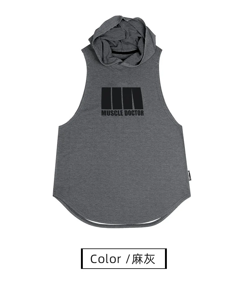

2021 Summer New Men's Sleeveless Hooded Cotton Sportswear Men's Bodybuilding Fitness Exercise Running Exercise Hooded Vest