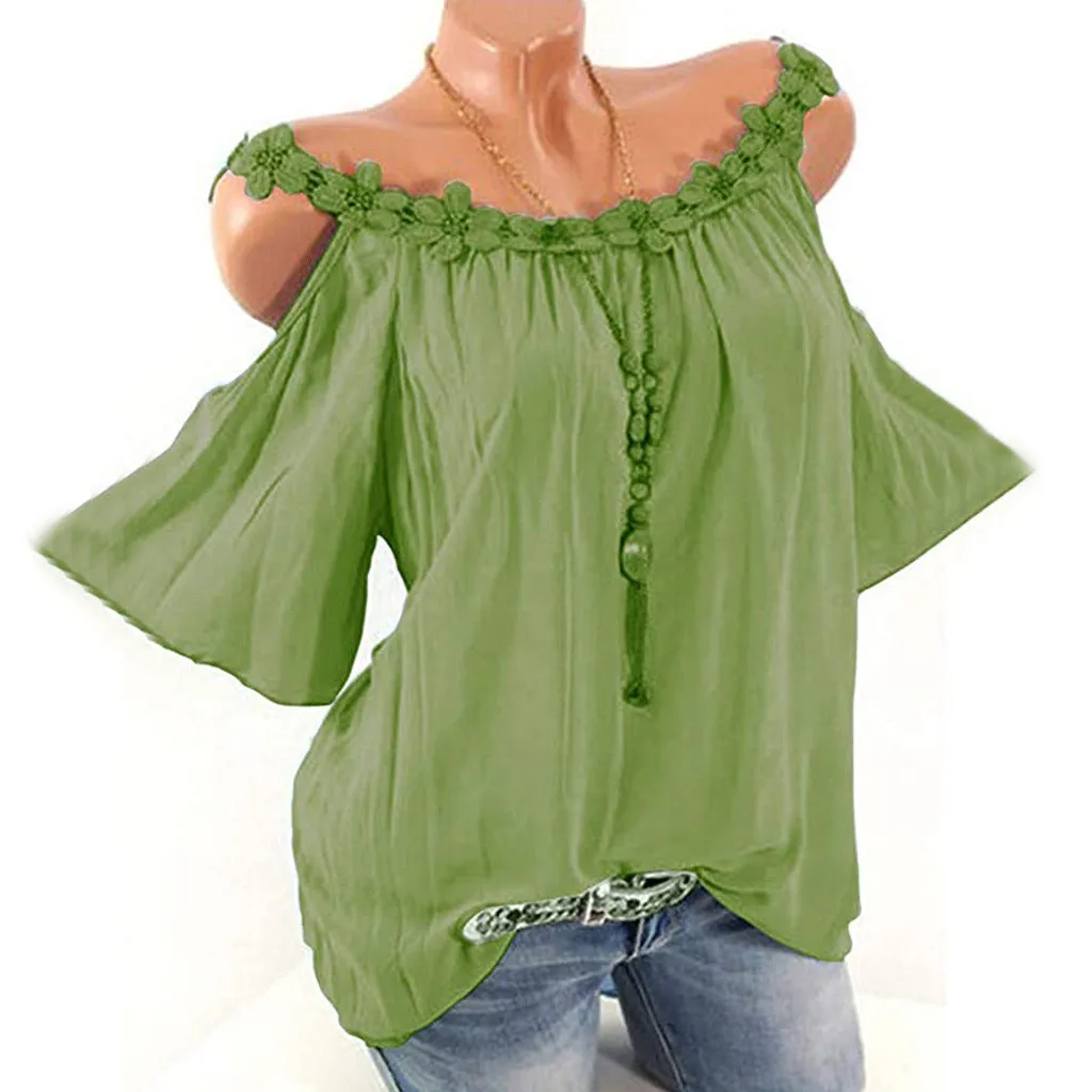 Летняя Женская Рубашка размера плюс с аппликацией на воротнике однотонные топы