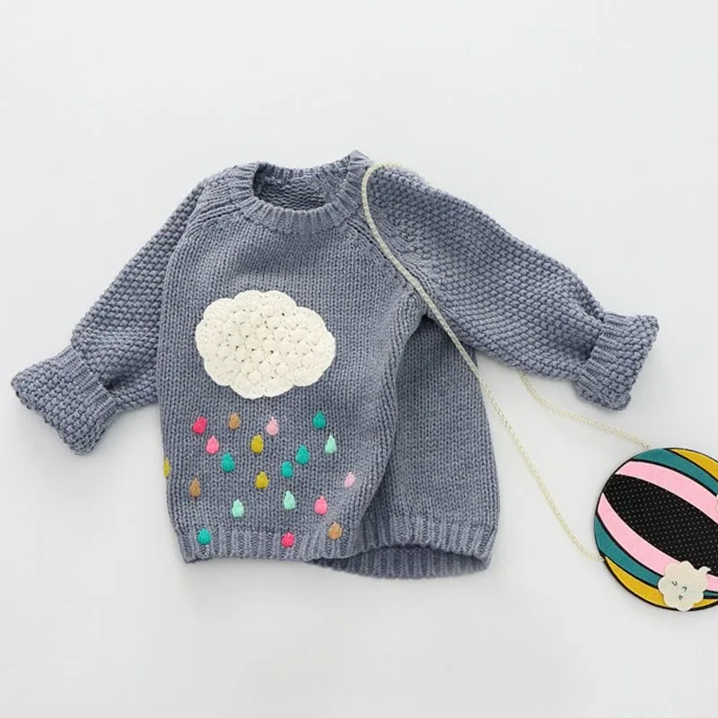 New Winter Cartoon Baby Girls Sweater Cloud Raindrops Kids Clothes Children Sweater Warm Long Sleeve for Girls Knitwear