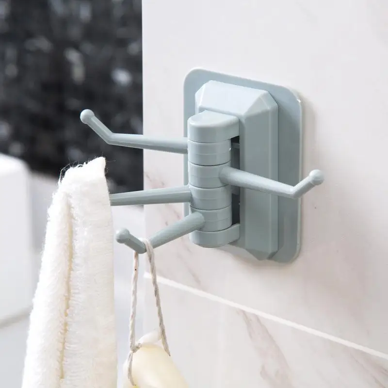 Practical Rotatable Plastic Hook Punch-free Bathroom Seamless Adhesive Wall Storage Rack Compact Wall-mounted Towel Holder | Дом и сад