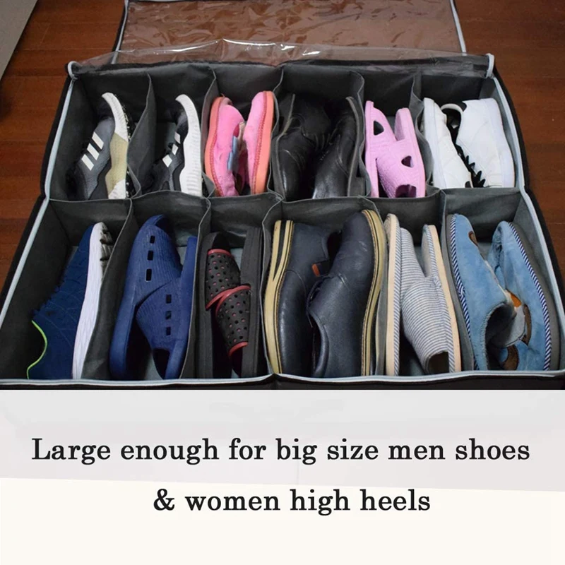 

Under Bed Shoe Storage Organizers ,2 Pack Fit 24 Pairs, Underbed Shoe Storage Containers Box Bags with Clear Cover