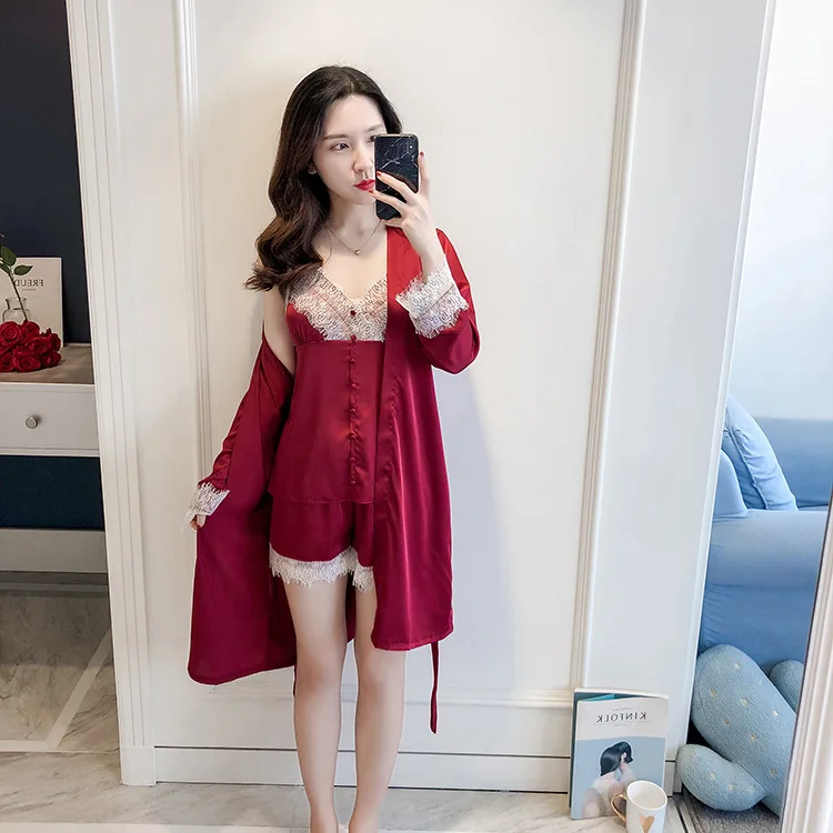 Темно красный женский блестящий костюм из 3 предметов с топом на бретельках и