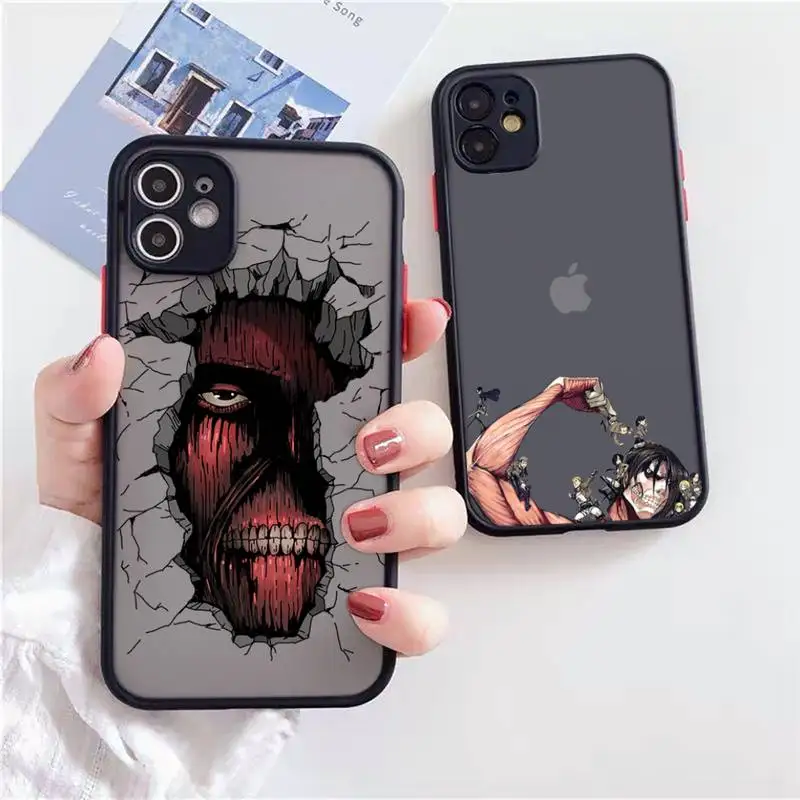

Attack on titan Phone Case For iPhone 12 11 Mini Pro XR XS Max 7 8 Plus X Matte transparent Back Cover