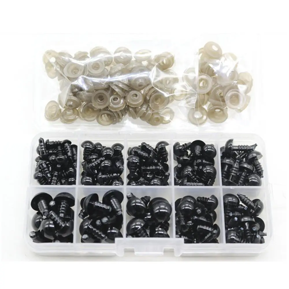 

142pcs 6-12mm Black Plastic Craft Safety Eyes for Stuffed Animal Doll DIY Toy