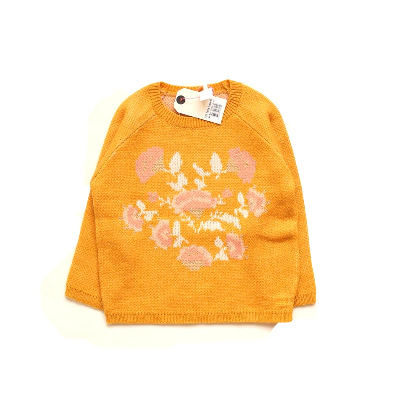 yellow knit sweater Lou& M/Детские свитера; коллекция года; Новинка; сезон осень-зима; милые вязаные свитера с вышитыми цветами для девочек; детский хлопковый пуловер - Цвет: yellow knit sweater