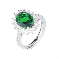 trendy rings 925 silver jewelry accessories oval shape emerald zircon gemstones open finger ring for women wedding promise party