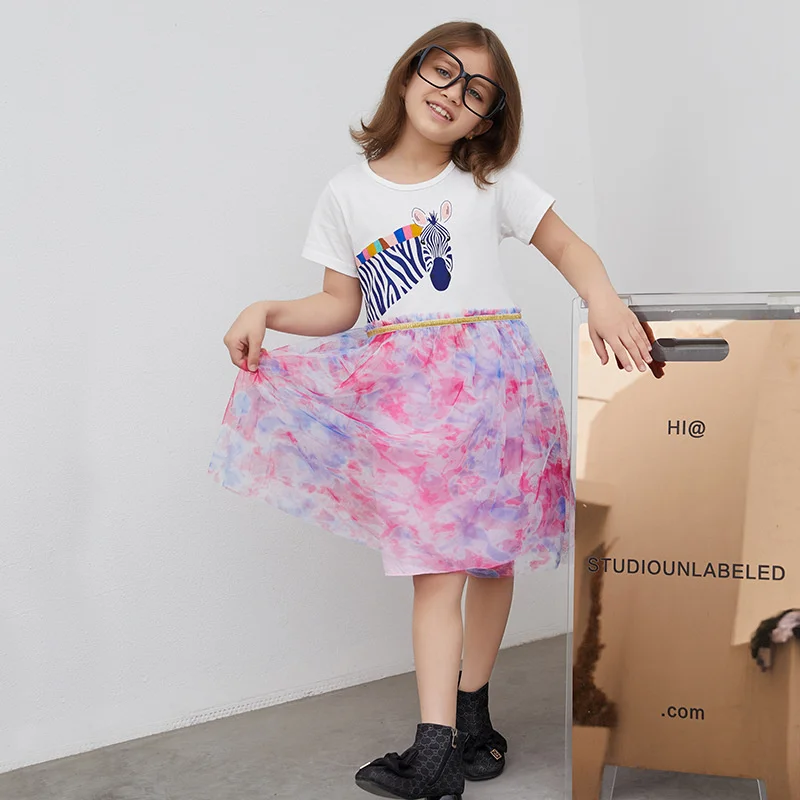 

New Summer Girls Party Dresses Cotton Tutu Baby Clothes Animals Print Cute Children's Clothes