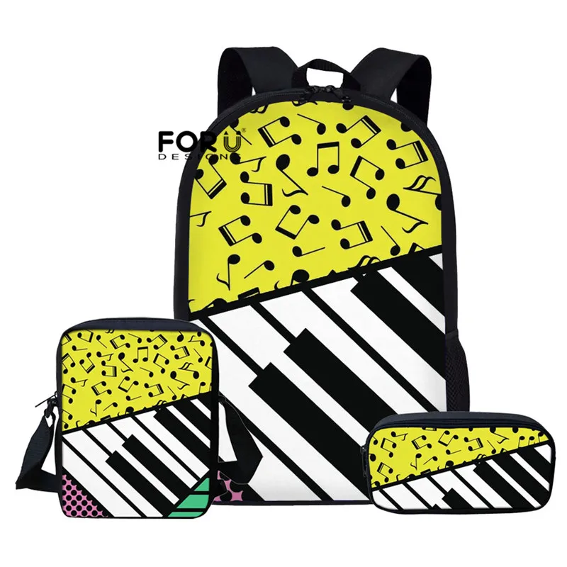FORUDESIGNS Children School Bags Set for Teen Boys Girls Music Note Backpacks Piano Book Bag Kids Shoulder Bag mochila escolar
