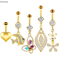 leosoxs 1 set new golden glossy love heart shape navel ring peach heart navel nail body piercing jewelry