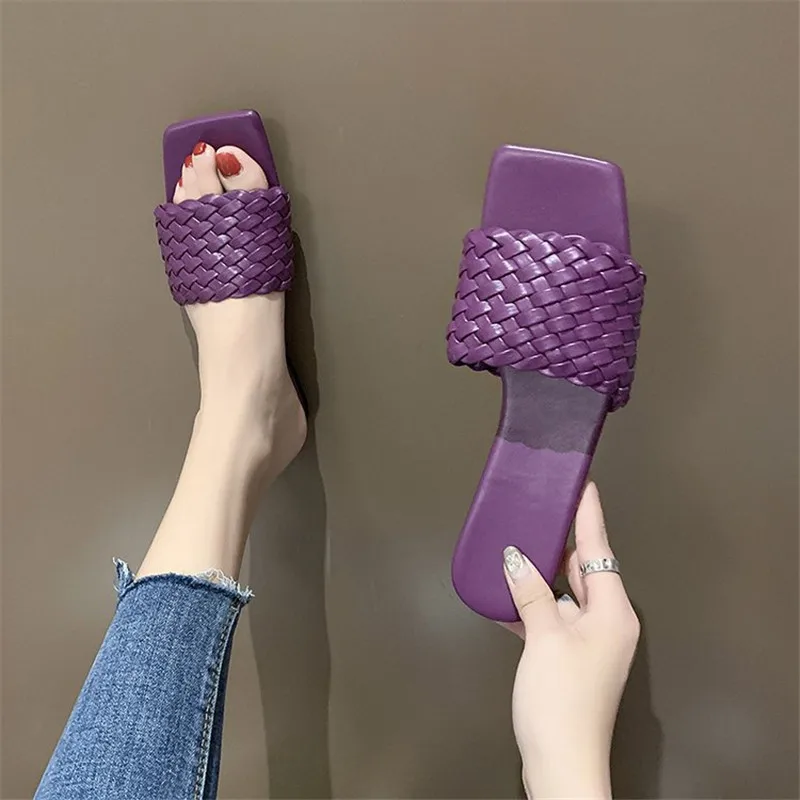 

New Brand Design Women Slipper Weave Fabric Women Summer Beach Slides Outdoor Flip Flops Open Toe Flat Slipper Drop Ship