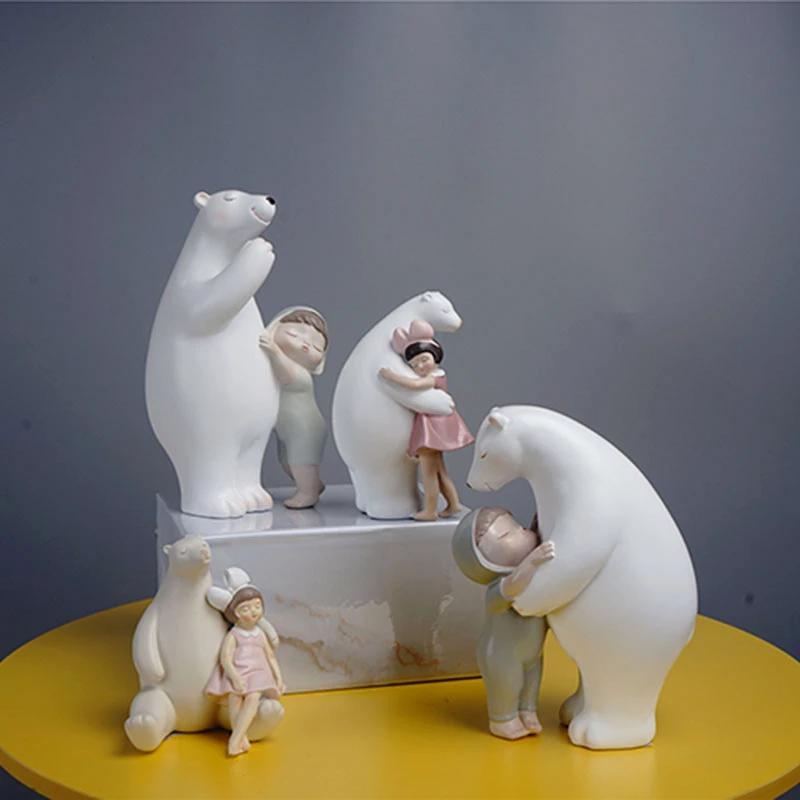 

NORTHEUINS Resin Polar Bear Hugging Cute Baby Sculpture Animal Statue Desktop Decoration Souvenirs for Interior Modern Decor
