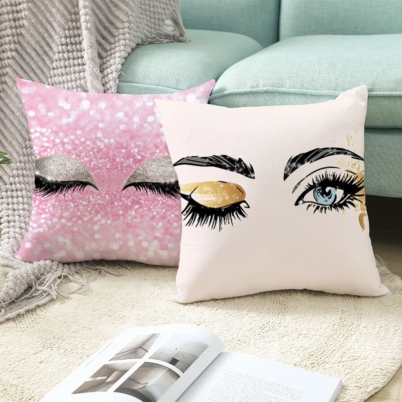 

Fuwatacchi Makeup Eyelash Pattern Pattern Cushion Covers Colorful Pillow Cover Sofa Living room Chair Car Pillowcase 45cm*45cm