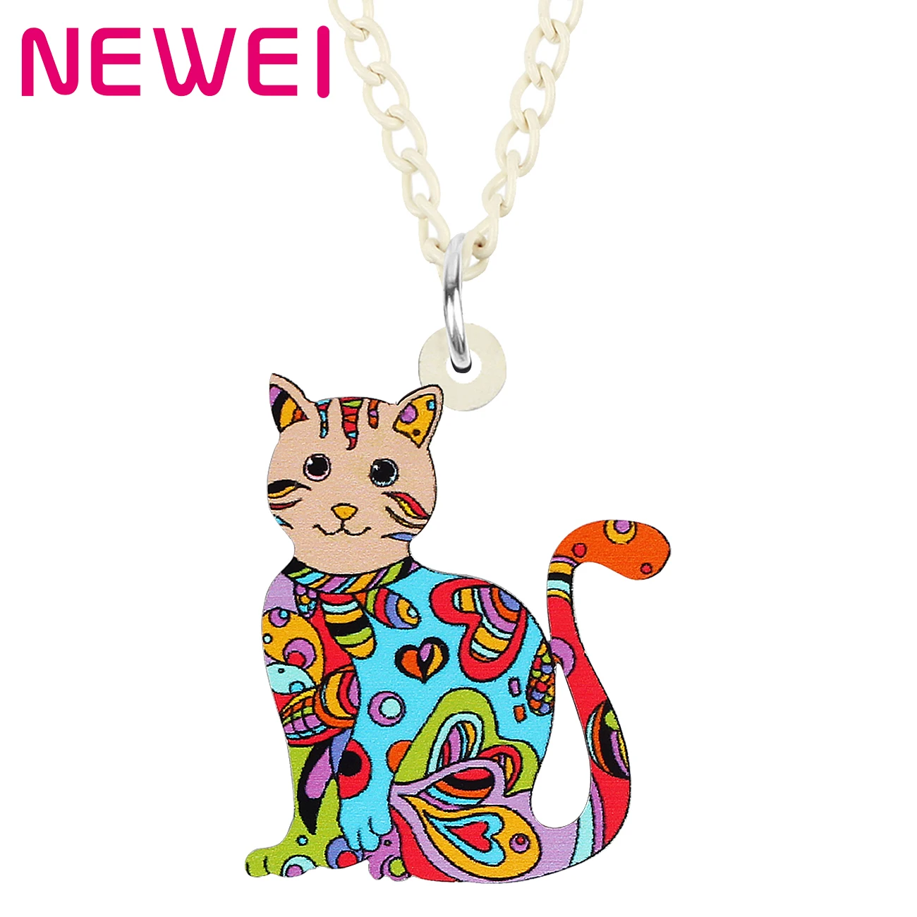 

Bonsny Acrylic Sweet Floral Sitting Cat Kitty Kitten Necklace Pendant Fashion Pets Chain Charms Jewelry Gift For Women Girls