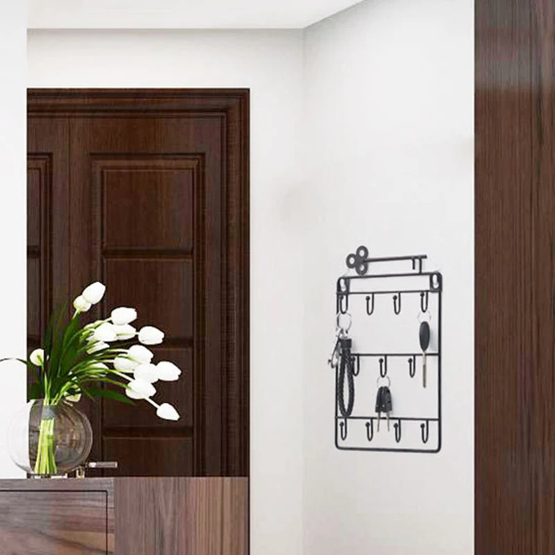 

Wall Mounted Key Hook Three Layer Wrought Iron Storage Bracket For Storing Coats Hats Towels Home Decoration @ls