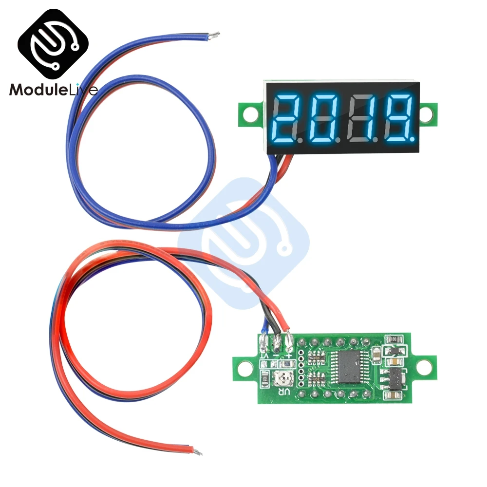 0.36 inch 0.36'' Mini Digital Voltmeter Volt Voltage Meter LED Panel Electric Voltage Tester 3 Wires 12V 24V 48V DC 0-100V 4 Bit
