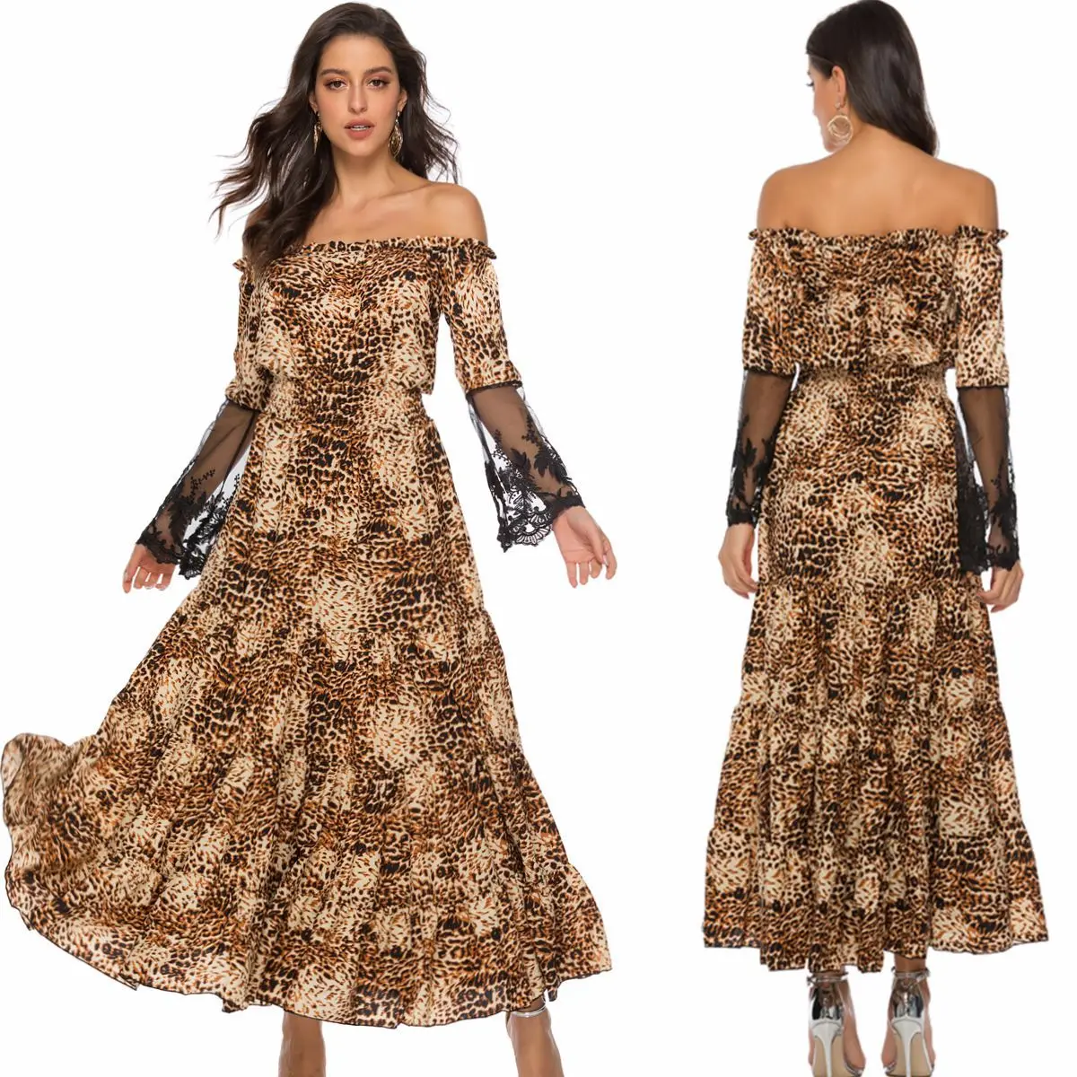 Женское платье с принтом весна лето 2019 Платье макси воротником лодочкой в стиле