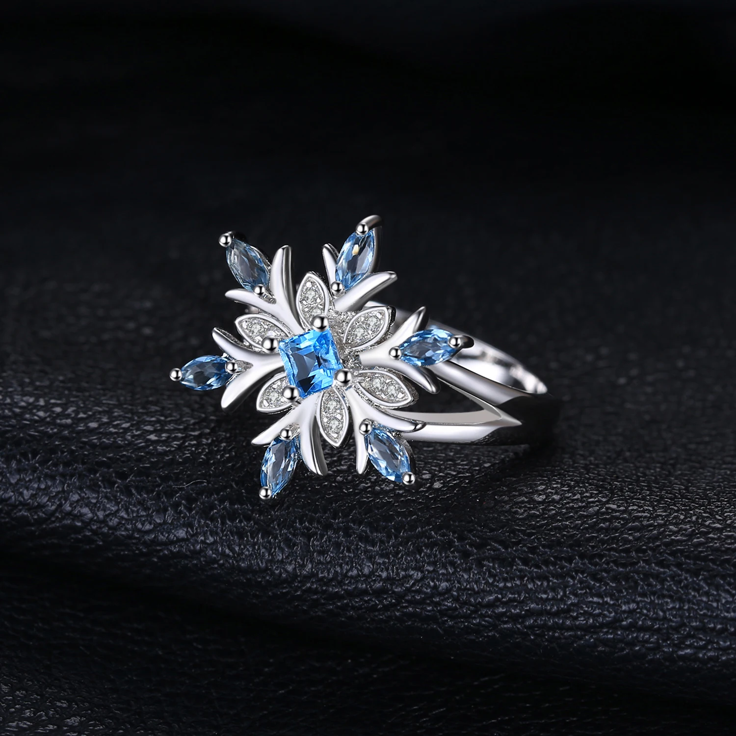 Jewelrypalace Снежинка из натуральной Голубой топаз кольцо Solid 925 стерлингов Серебряные ювелирные изделия моды кольцо для Для женщин Рождественский подарок на продажу
