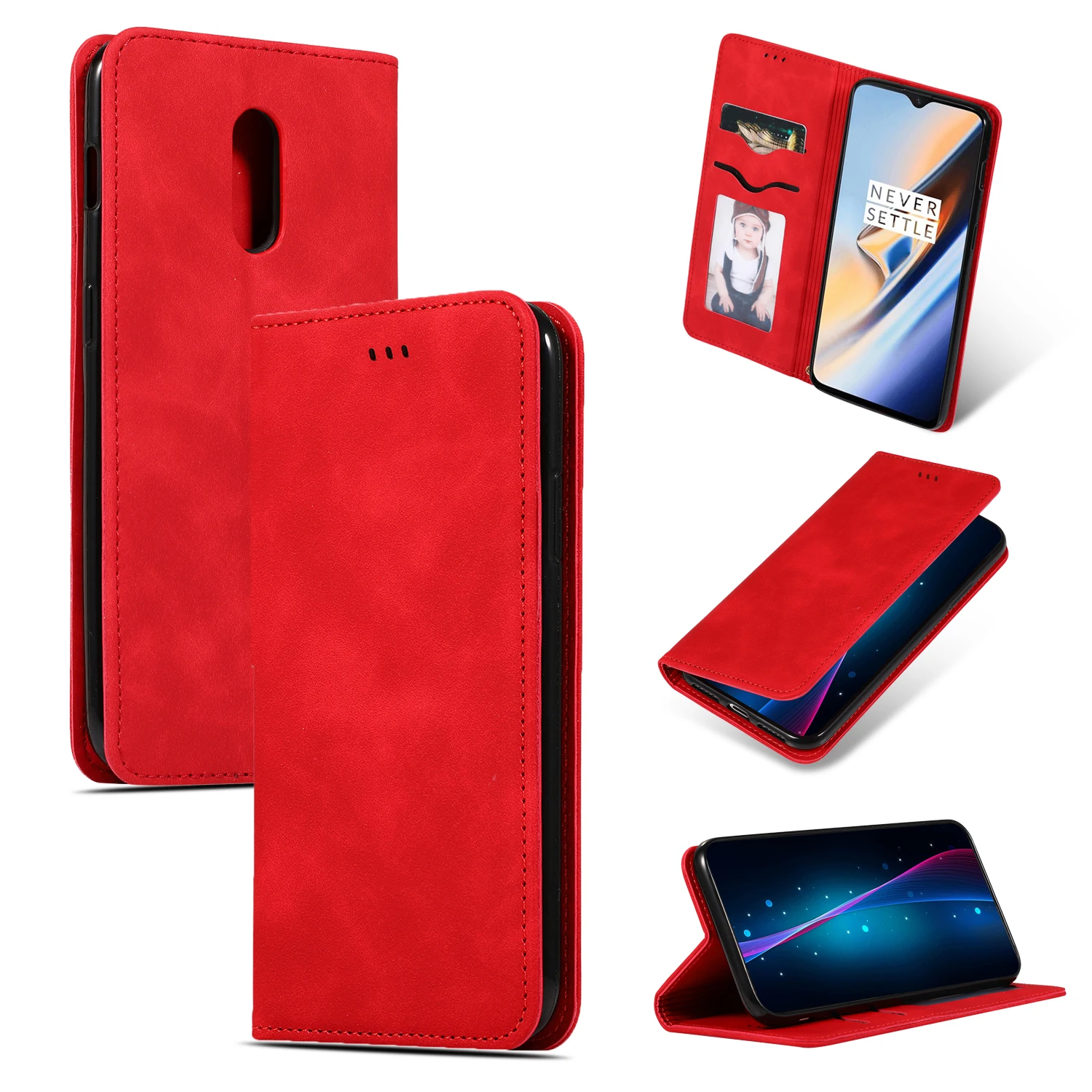 Роскошный флип-чехол для Oneplus 6t 7 7t Pro, кожаный магнитный держатель для карт, кошелек, подставка, чехол-книжка One Plus 6t 7 Pro 7T Oneplus6t 128 - Цвет: Red