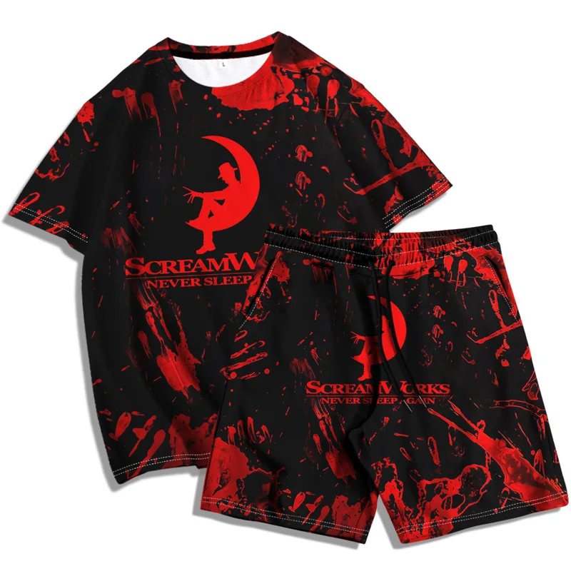 

Big Size 5XL 6XL Man Loose Casual Beach Suit O-Neck Short Sleeve T-Shirts Set Summer 3D Flamingo Digital Printing Tees Male Suit