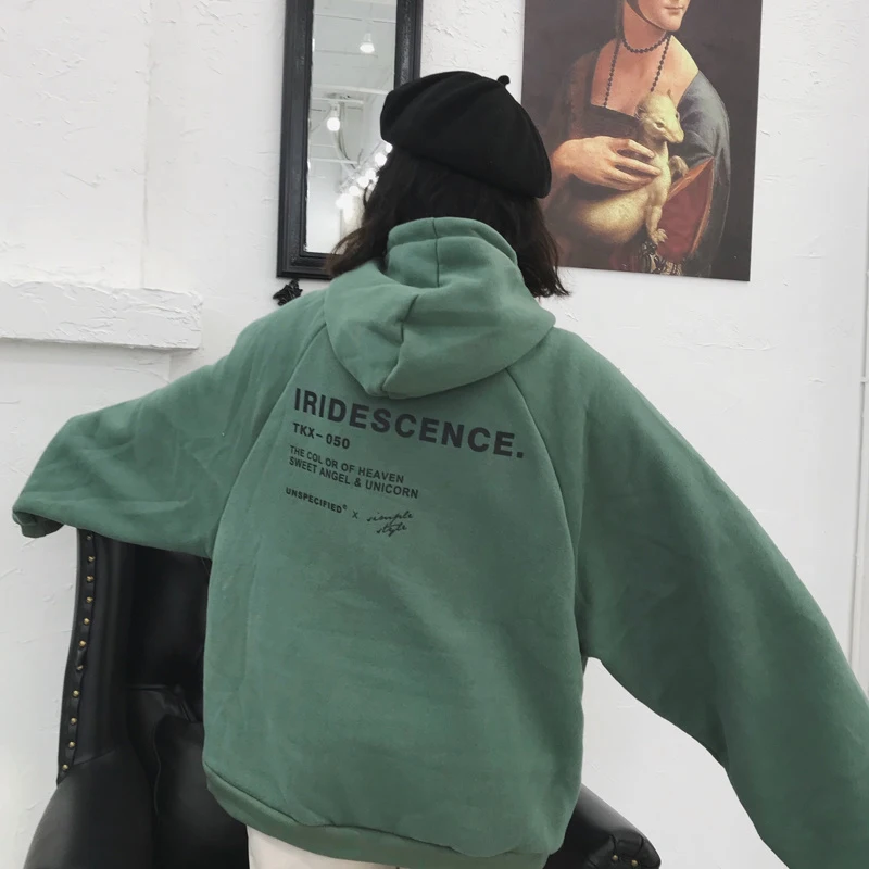 

Women Hoodies Letter Printing Sweatshirt Leisure All-match Fashion Tops Long Sleeve Plus Velvet Pocket Warm Soft Hooded