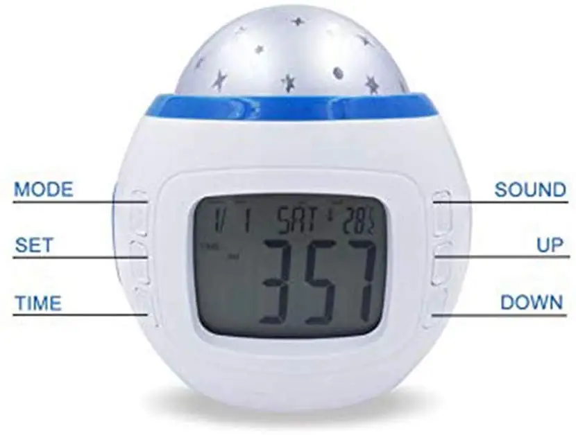 Kids Digital Alarm Clock Projection with Colorful Star Sky Music Led Calendar Thermometer Rotating Lamp Gift Backlight | Дом и сад