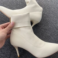 2021 women stretch sock boots 7cm 9cm high heels fetish lady short ankle boots stripper white low heels warm winter snow shoes
